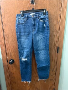 Anxnown High-Rise Distressed Blue Cropped Jeans
